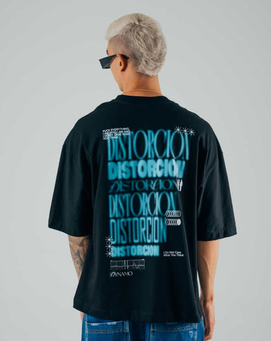 Camiseta Para Hombre Oversize Negra Distorcion