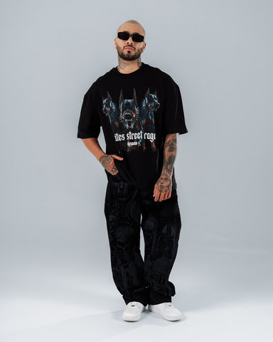 Camiseta Para Hombre Oversize Negro Street Rage