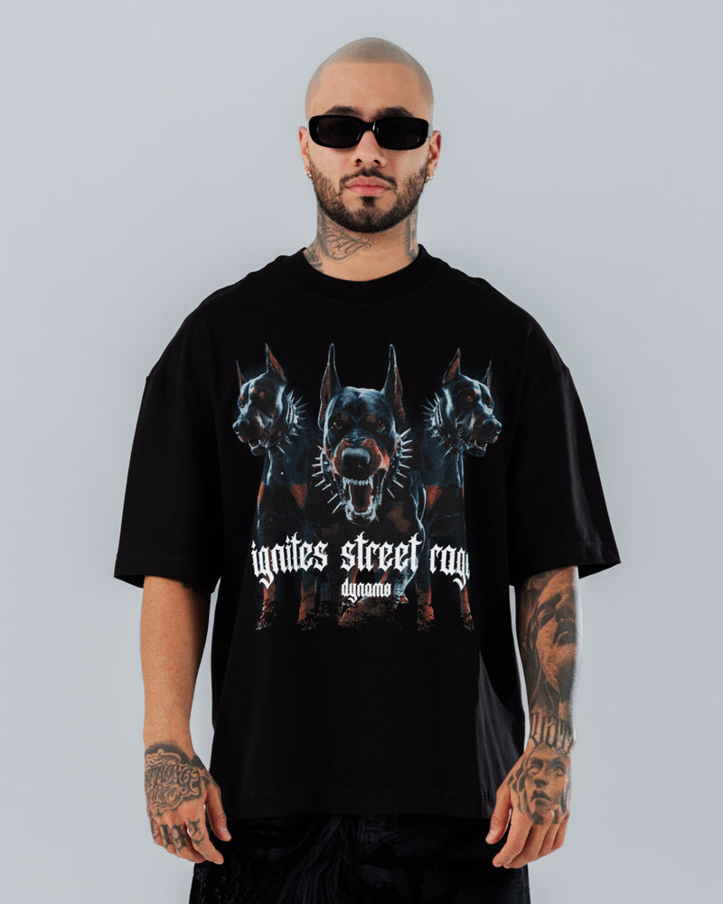 Camiseta Para Hombre Oversize Negro Street Rage