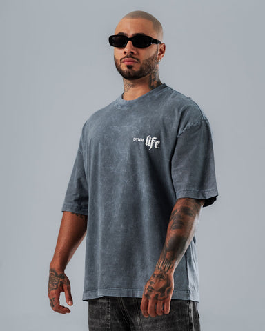 Camiseta Para Hombre Oversize Con Efecto Lavado Azul Grisáceo Life