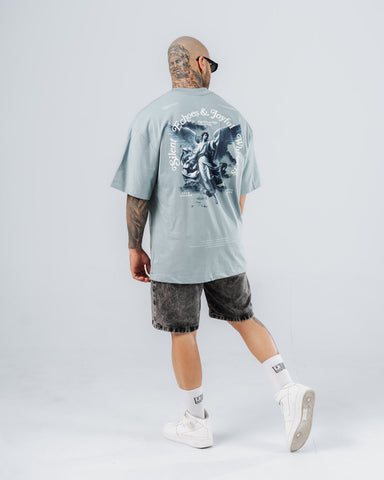 Camiseta Para Hombre Oversize Azul Grisáceo Whispers