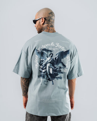 Camiseta Para Hombre Oversize Azul Grisáceo Whispers