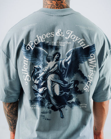 Camiseta Para Hombre Oversize Azul Grisáceo Whispers