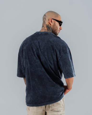 Camiseta Para Hombre Oversize Básica Azul Con Efecto Lavado