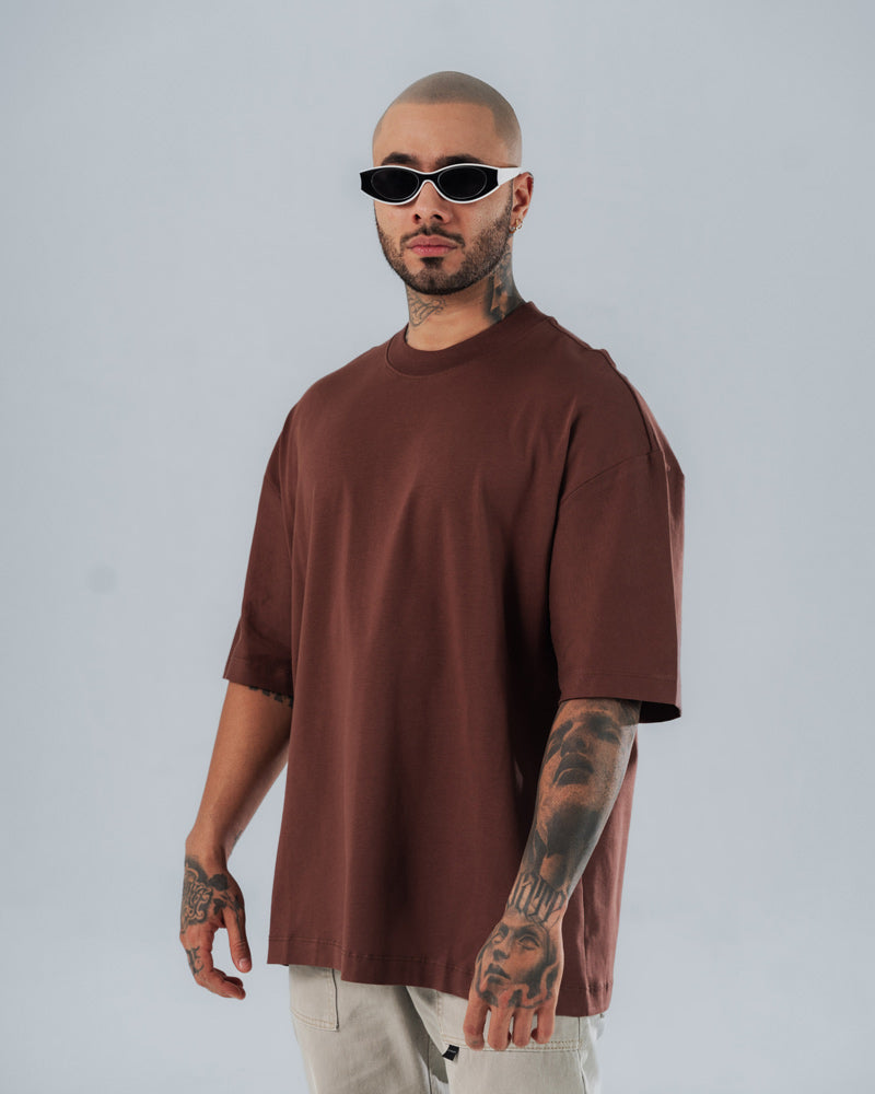 Camiseta Para Hombre Oversize Básica Café Oscuro