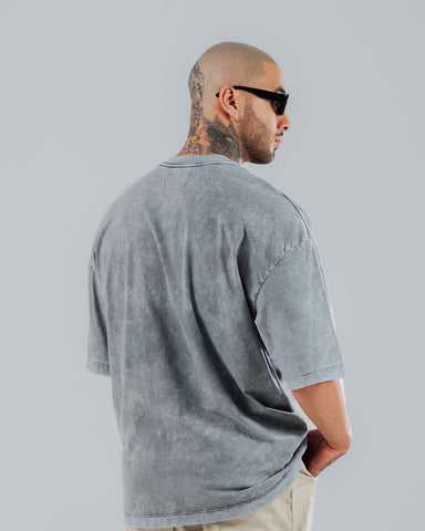 Camiseta Para Hombre Oversize Básica Gris Azulado Con Efecto Lavado