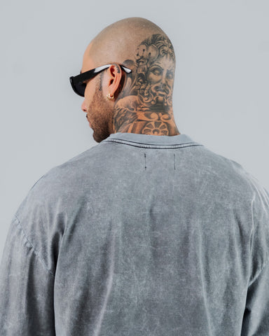 Camiseta Para Hombre Oversize Básica Gris Azulado Con Efecto Lavado