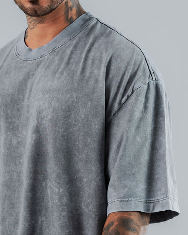 Camiseta Para Hombre Oversize Básica Gris Azulado Con Efecto Lavado