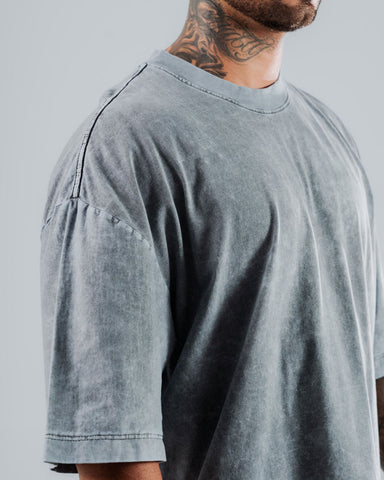 Camiseta Para Hombre Oversize Básica Gris Azulado Con Efecto Lavado