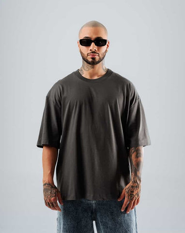 5 Camisetas Básicas Oversize Para Hombre - Gris Cemento