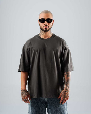 Camiseta Para Hombre Oversize Básica Gris Cemento