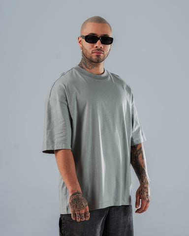 Camiseta Para Hombre Oversize Básica Gris Cemento