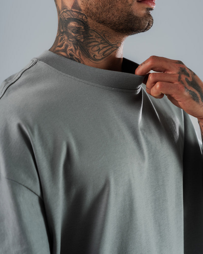 Camiseta Para Hombre Oversize Básica Gris Cemento