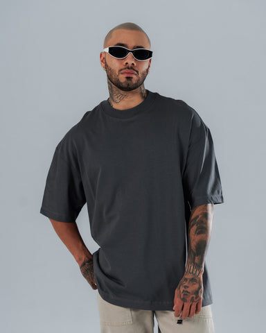 Camiseta Para Hombre Oversize Básica Gris Ceniza