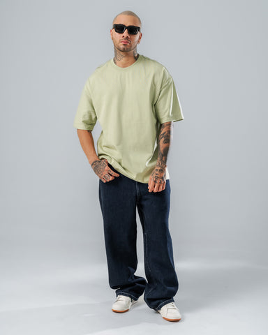 Camiseta Para Hombre Oversize Básica Verde Oliva