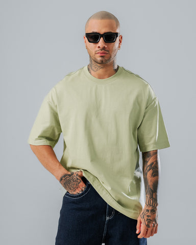 Camiseta Para Hombre Oversize Básica Verde Oliva