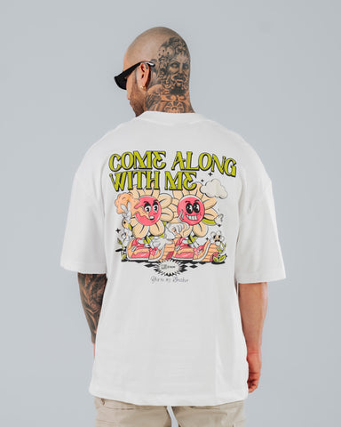 Camiseta Para Hombre Oversize Blanca Come Alone With Me