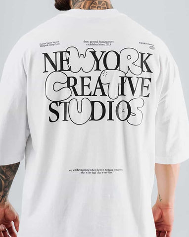 Camiseta Para Hombre Oversize Blanca Creative Studios