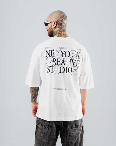 Camiseta Para Hombre Oversize Blanca Creative Studios