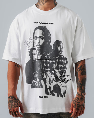 Camiseta Para Hombre Oversize Blanca Rap