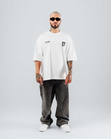 Camiseta Para Hombre Oversize Blanca Travis Pixel