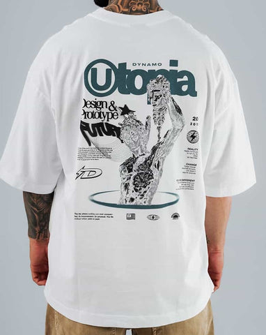 Camiseta Para Hombre Oversize Blanca Utopia
