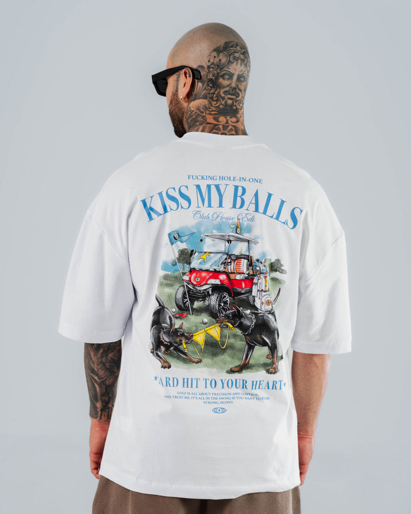 Camiseta Para Hombre Oversize Blanco Kiss My Balls