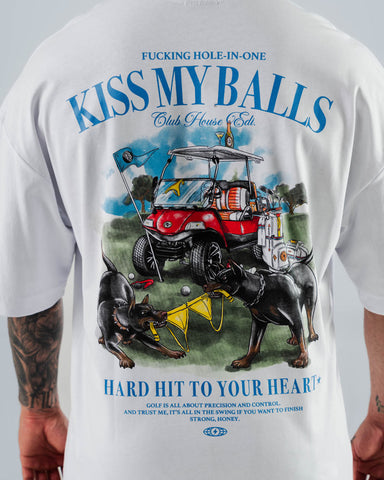 Camiseta Para Hombre Oversize Blanco Kiss My Balls