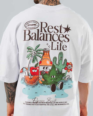 Camiseta Para Hombre Oversize Blanco Rest Balances Life