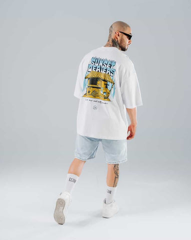 Camiseta Para Hombre Oversize Blanco Sunset Dealers