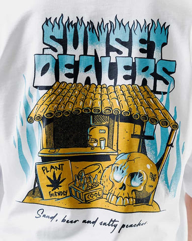 Camiseta Para Hombre Oversize Blanco Sunset Dealers