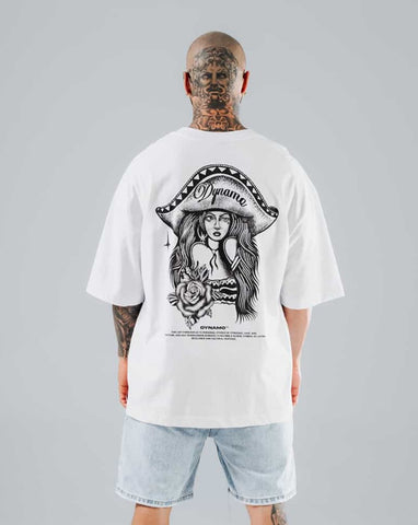 Camiseta Para Hombre Oversize Blanco Woman Chicano