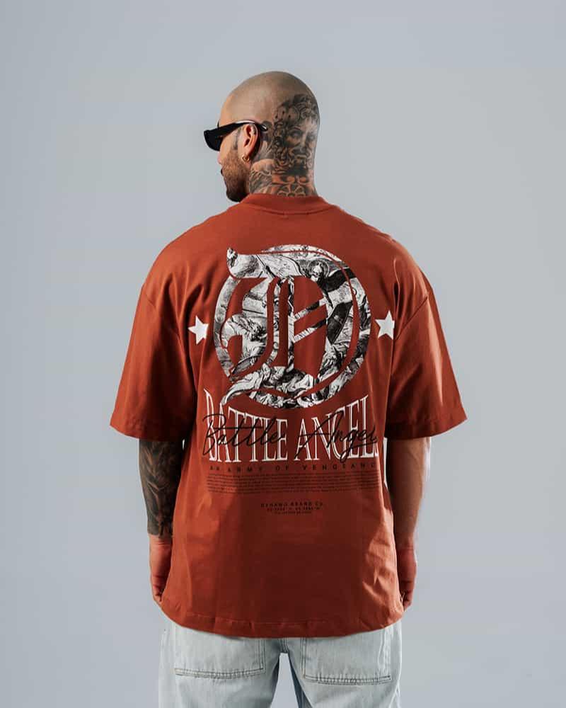 Camiseta Para Hombre Oversize Café Battle Angels