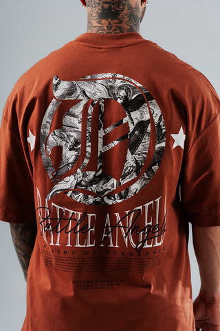 Camiseta Para Hombre Oversize Café Battle Angels