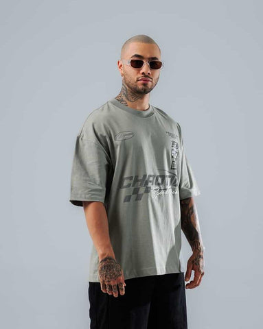 Camiseta Para Hombre Oversize Gris cemento Chaotic