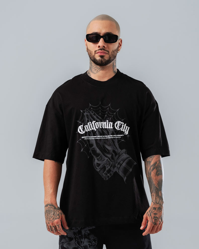 Camiseta Para Hombre Oversize Negra California City