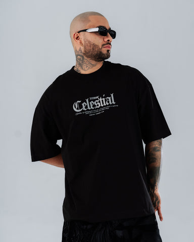 Camiseta Para Hombre Oversize Negra Celestial