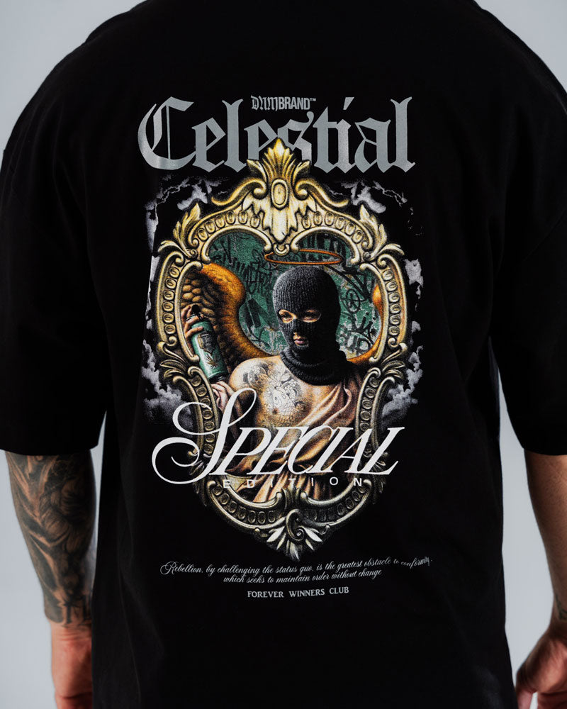 Camiseta Para Hombre Oversize Negra Celestial