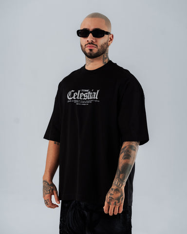 Camiseta Para Hombre Oversize Negra Celestial