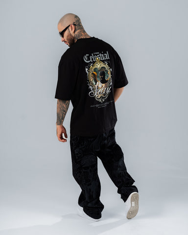 Camiseta Para Hombre Oversize Negra Celestial