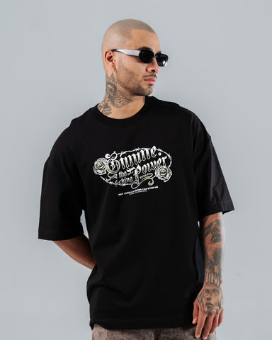 Camiseta Para Hombre Oversize Negra Power