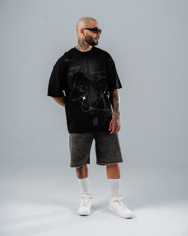 Camiseta Para Hombre Oversize Negra Rap