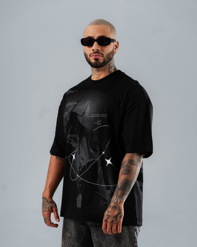 Camiseta Para Hombre Oversize Negra Rap