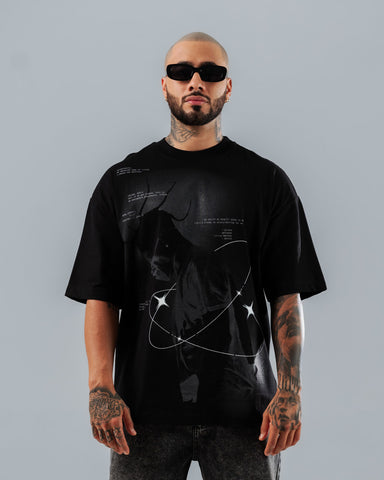 Camiseta Para Hombre Oversize Negra Rap