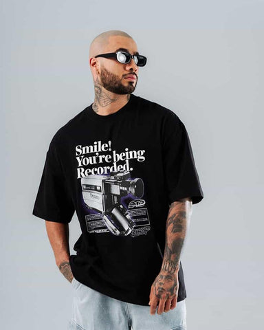 Camiseta Para Hombre Oversize Negra Tech Nost Camera