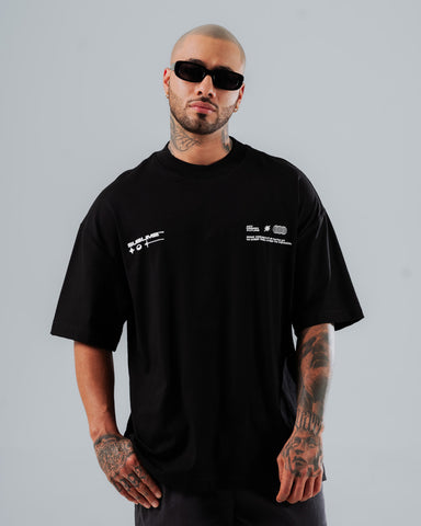 Camiseta Para Hombre Oversize Negra Warning