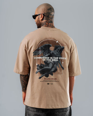 Camiseta Para Hombre Oversize Taupe Conscience