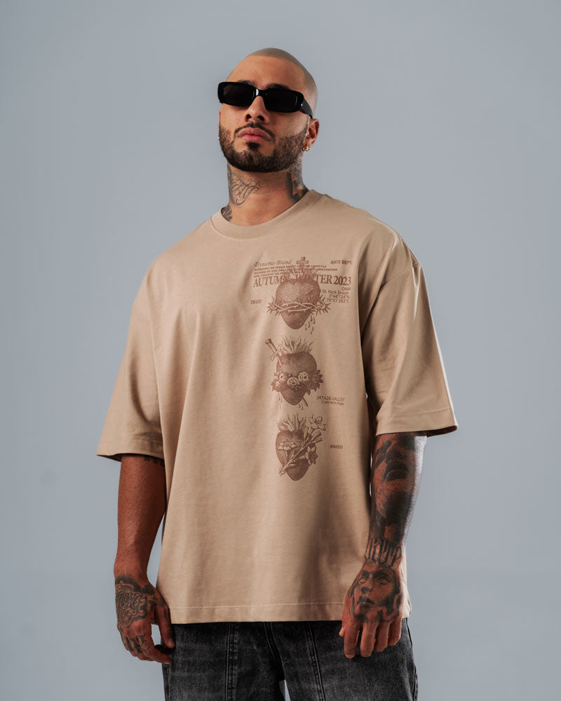 Camiseta Para Hombre Oversize Taupe Plesures