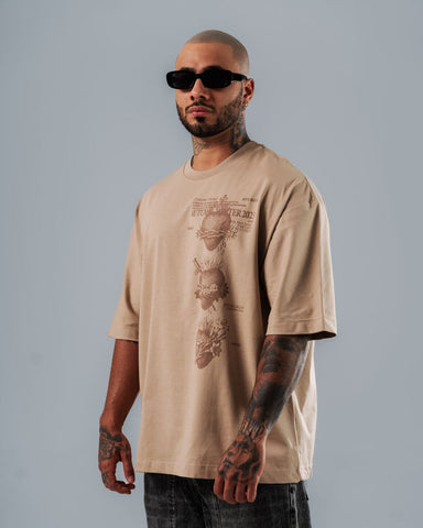 Camiseta Para Hombre Oversize Taupe Plesures