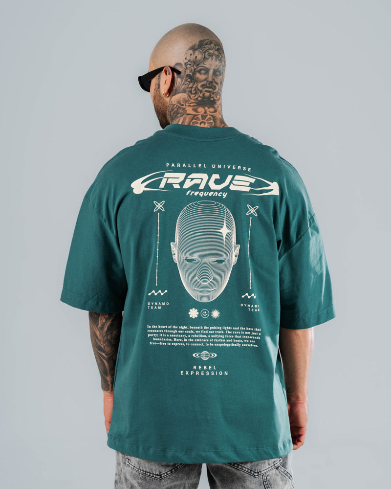 Camiseta Para Hombre Oversize Verde Botella Rave